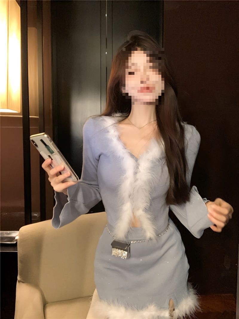 純粋な欲望スタイル秋と冬甘いホットガール長袖デザイン豪華なスプライシングショートインナーニットカーディガントップ 5,310円