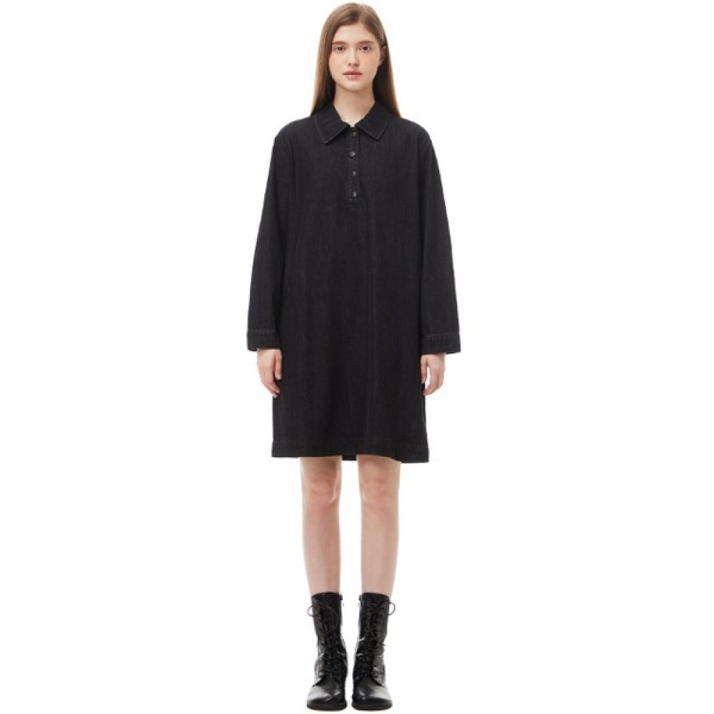 [プラスチックアイランド] ハーフオープンカラーデニムドレスPP3DO901