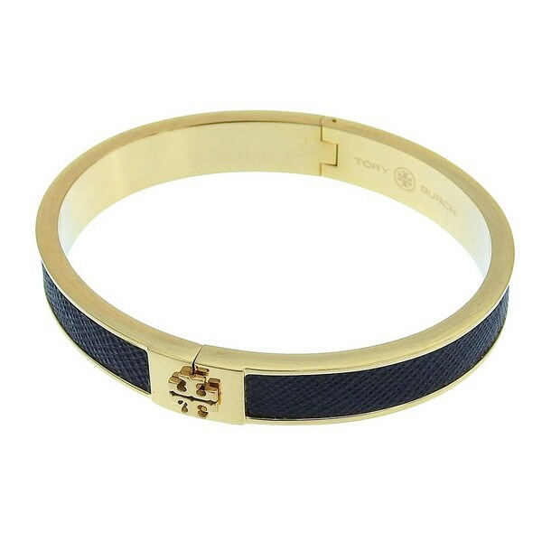トリーバーチ アクセサリー レディース バングル ブレスレット アウトレット レザー ブラック SLIM LEATHER INLAY CUFF 145435-720S TORY BURCH