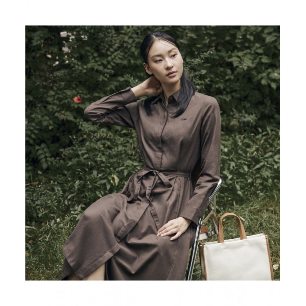 LACOSTE 女性用フランネル織りロングドレス [ライトブラウン]