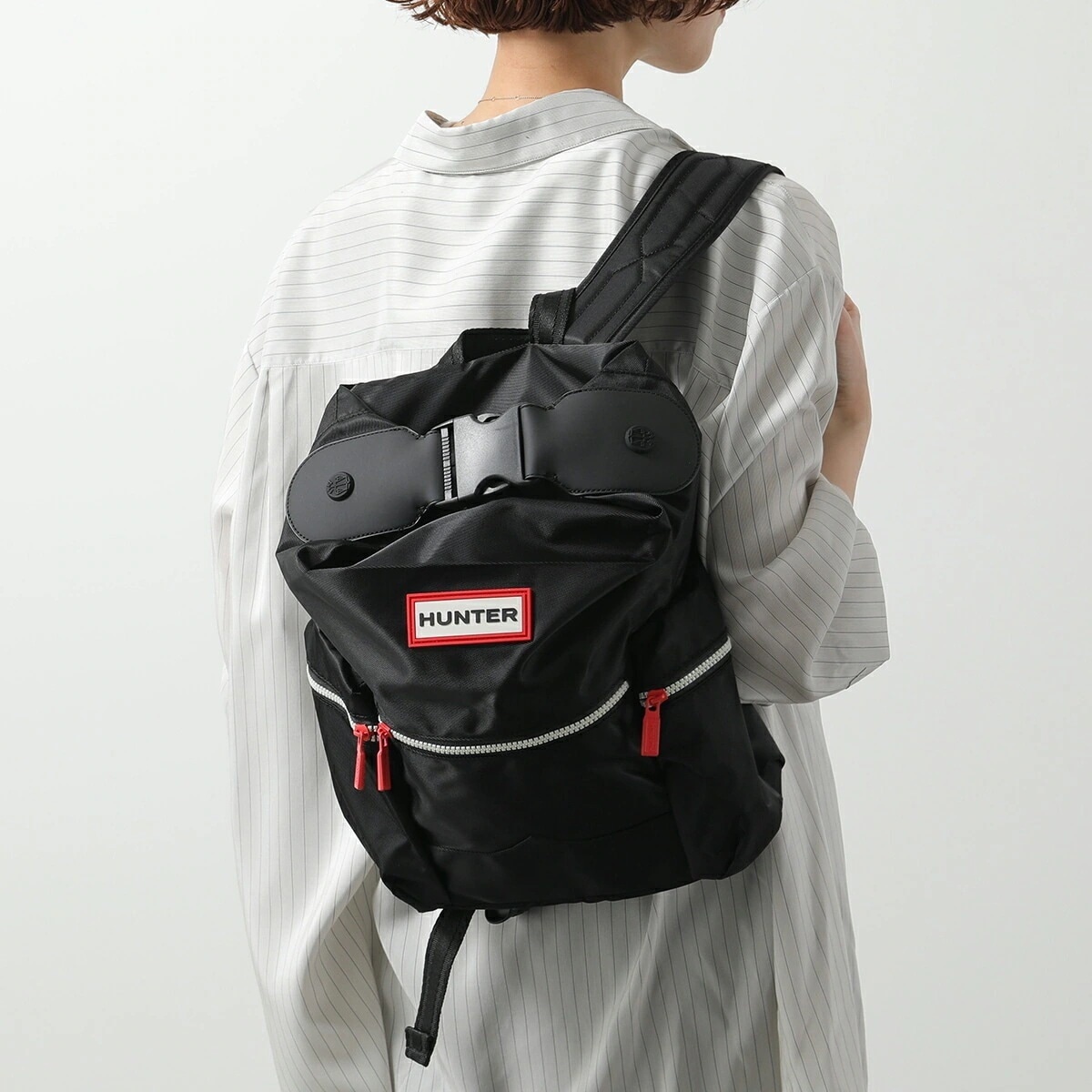 HUNTER ハンター バックパック ナイロン ミニ トップクリップ UBB6018ACD レディース リュック バッグ ロゴ ラバーパッチ 鞄 BLK/BLACK
