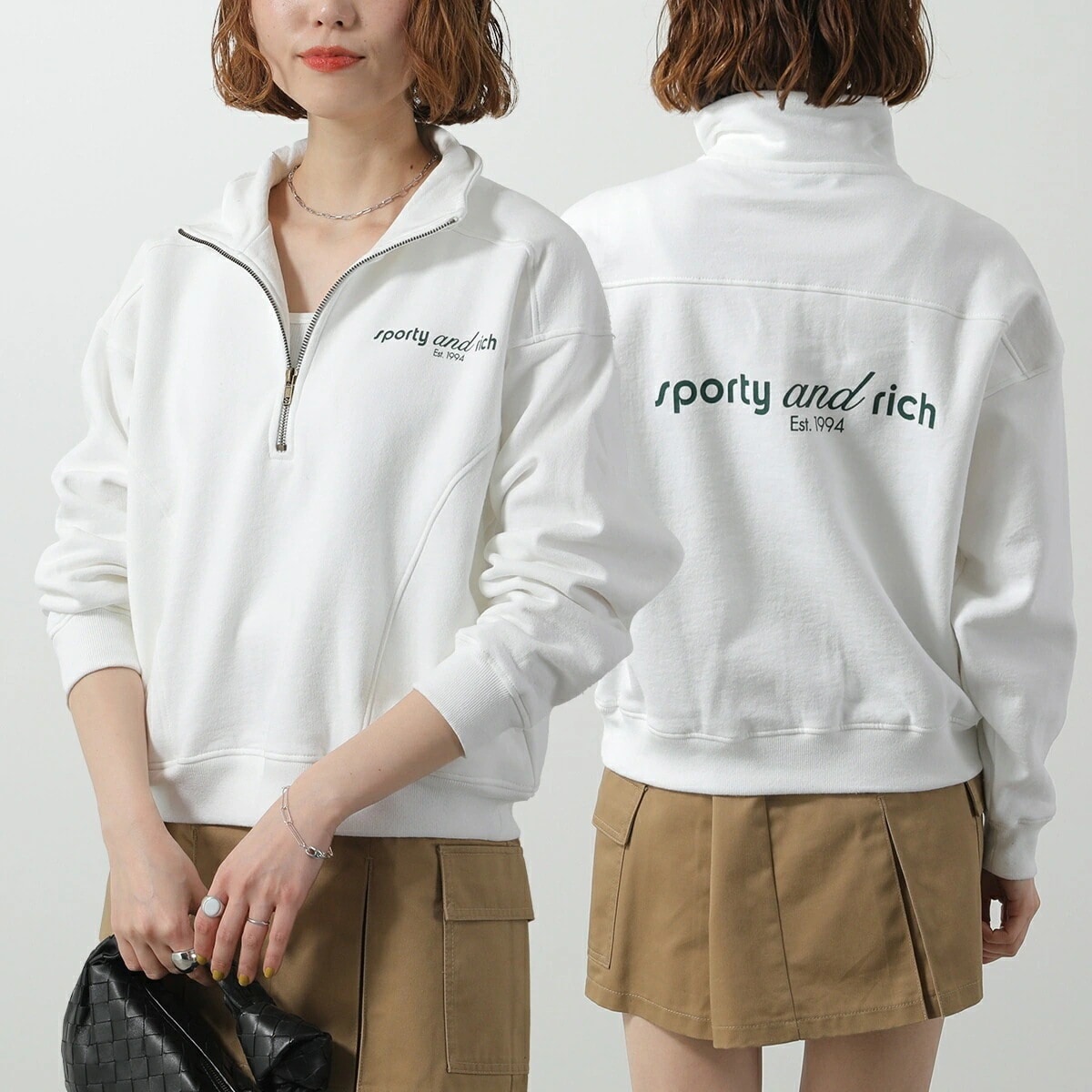 SPORTY＆RICH スポーティアンドリッチ トレーナー QZAW239 レディース スウェット ハーフジップ ハイネック 長袖 裏起毛 ロゴ WHITE 【mega】 17,289円