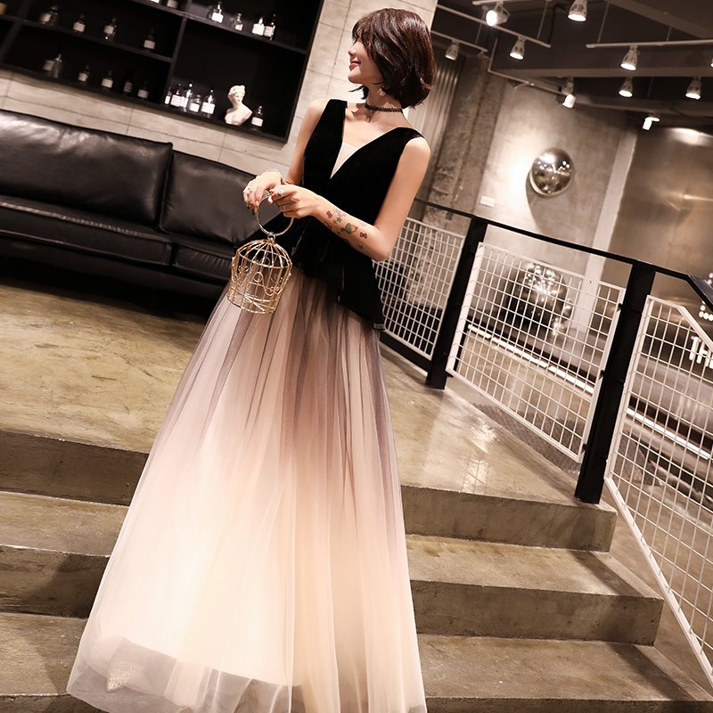 Aラインドレス 黒 ロング カラードレス コンサート 安い 演奏会 カクテルドレス 結婚式 二次会