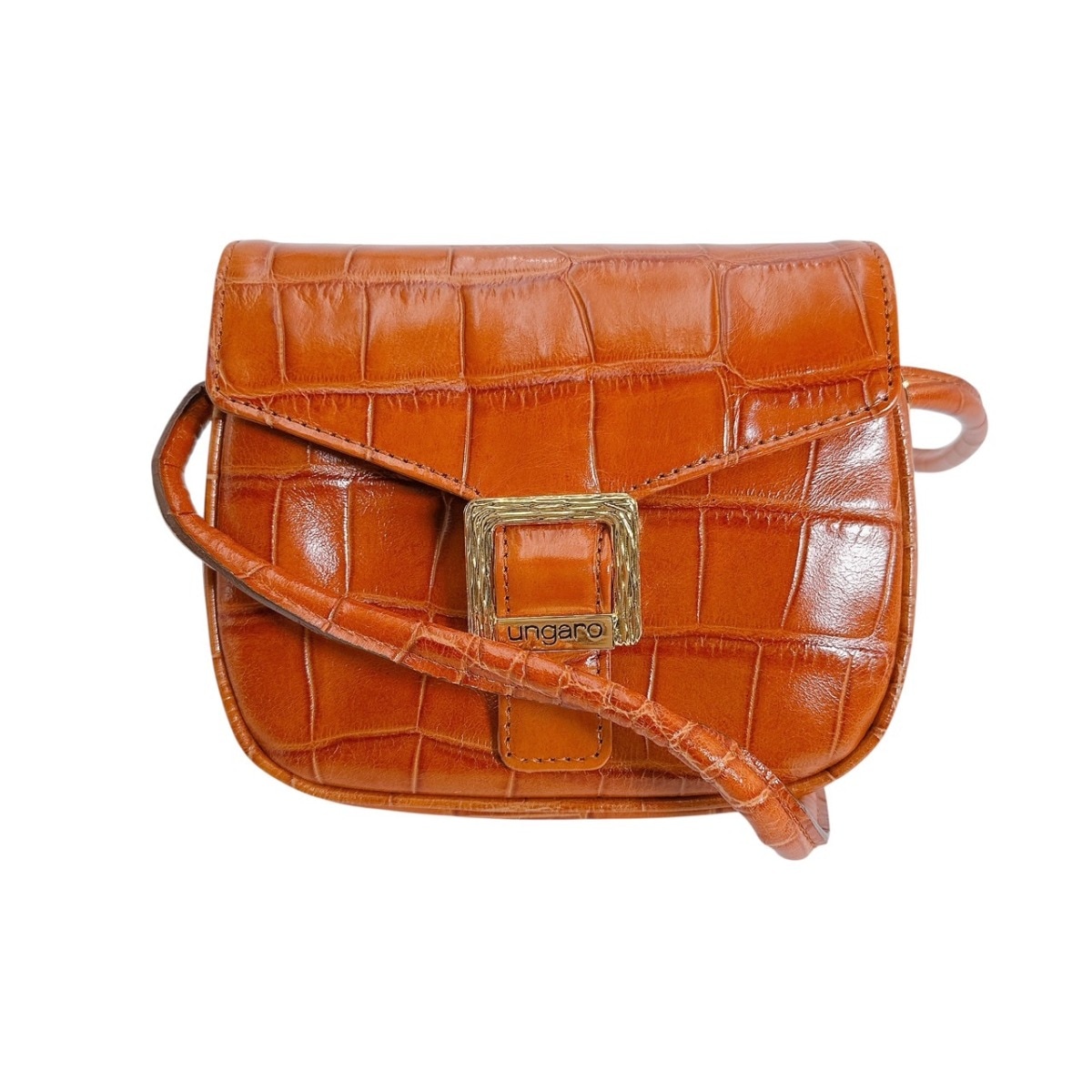 クロコ型押 ショルダーバッグ オレンジ