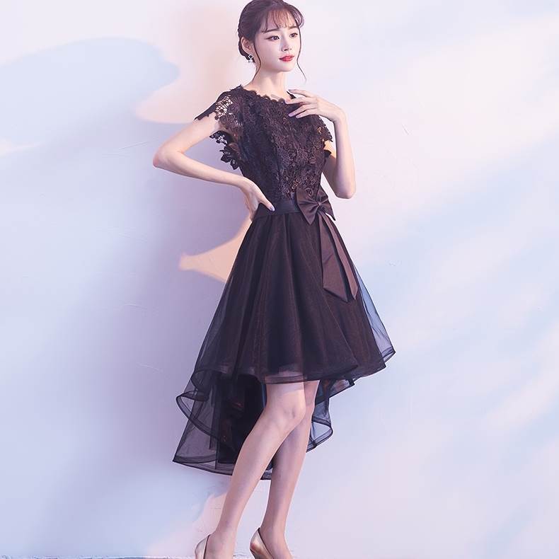 3色 パーティードレス ミモレ丈 袖あり フィッシュテール 黒 赤 白 個性的 かわいい 結婚式 二次会 お呼ばれ ドレス フォーマル 演奏会 ピアノ 発表会 大人 ワンピース 花柄 レース リボン