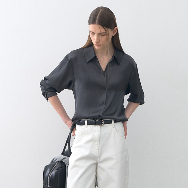 (BL-4291)SATIN STRING NECK BLOUSE