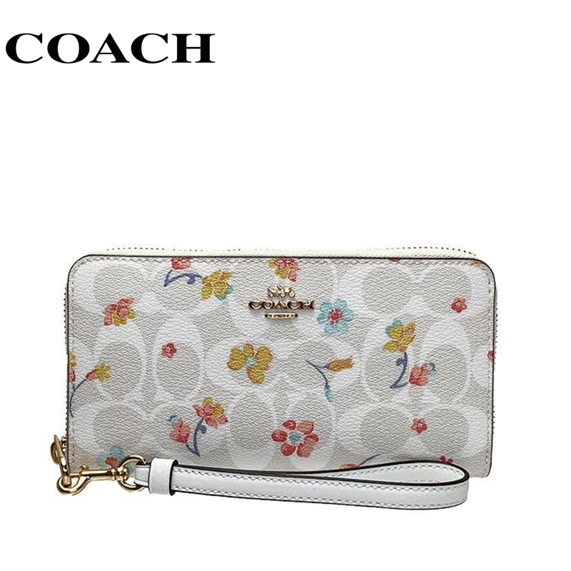 コーチ COACH 長財布 財布 レディース 新品 未使用 ファッション 財布 花柄 ストラップ ラウンドファスナー シグネチャー レゼント 贈り物 財布 レディース C8695