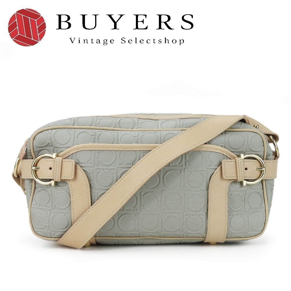 中古 ショルダーバッグ D21 4912 ガンチーニ PVC レザー グレー系 ベージュ ゴールド金具 斜め掛け カジュアル レディース 女性 23,100円