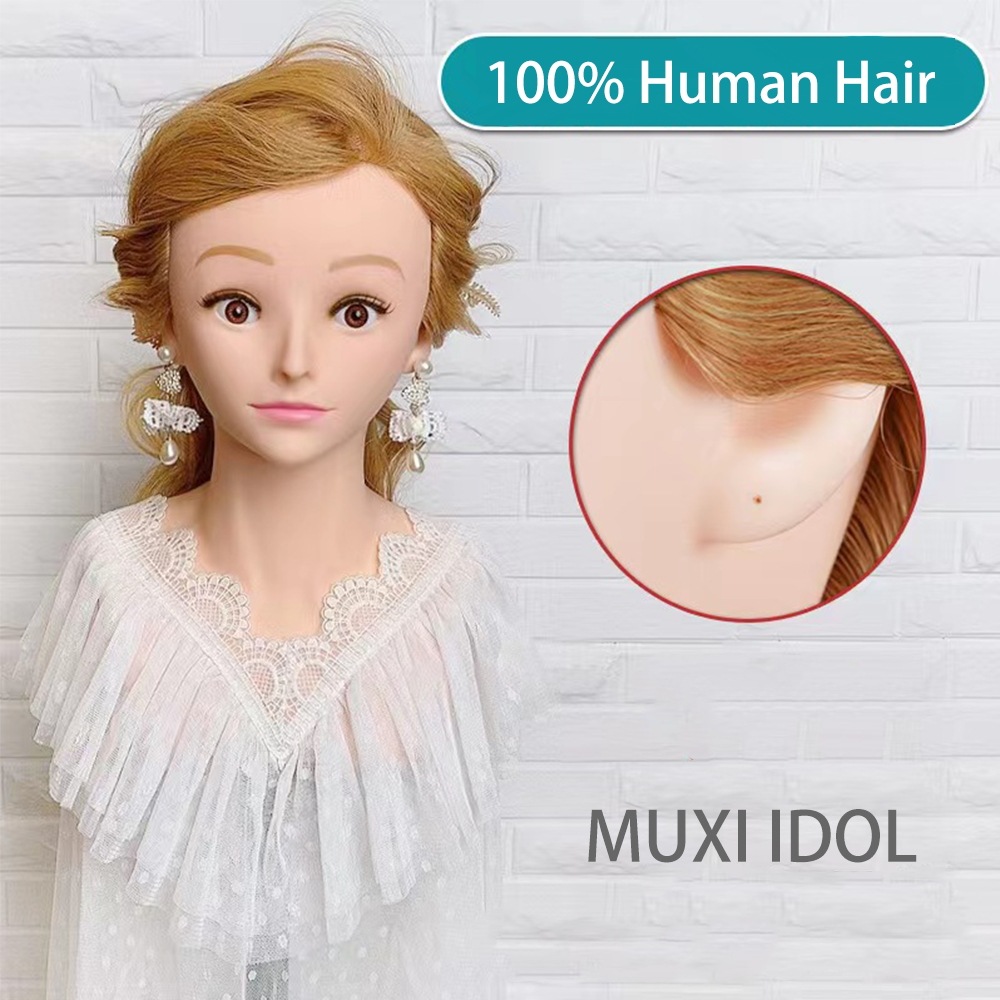 MUXI IDDOL High Grade Mannequin Head 100%Real Natural Human Hair 24