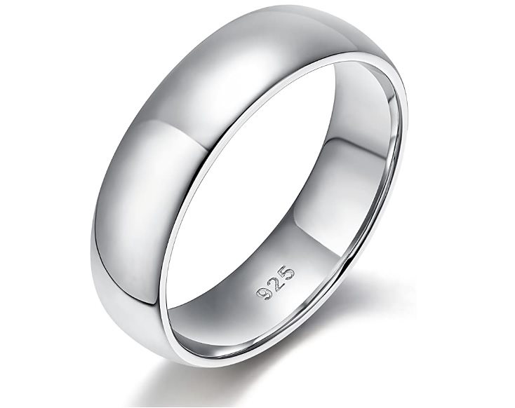 EAMTI 6mm 925スターリングシルバーリングハイポーランドプレーンドームウェディングバンドコ