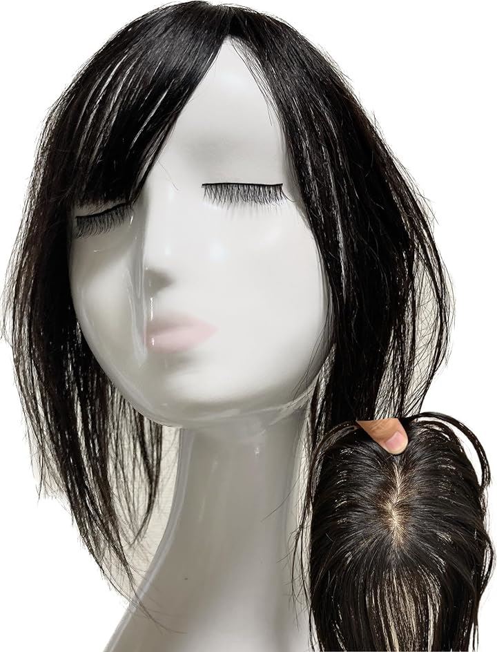 部分ウィッグ 人毛100% ヘアピース トップピース トップカバー 白髪カバー 前髪ウィッグ 自然 部分カツラ 医療用(デザイナーズミディアム (ナチュラルブラック), 30cm)