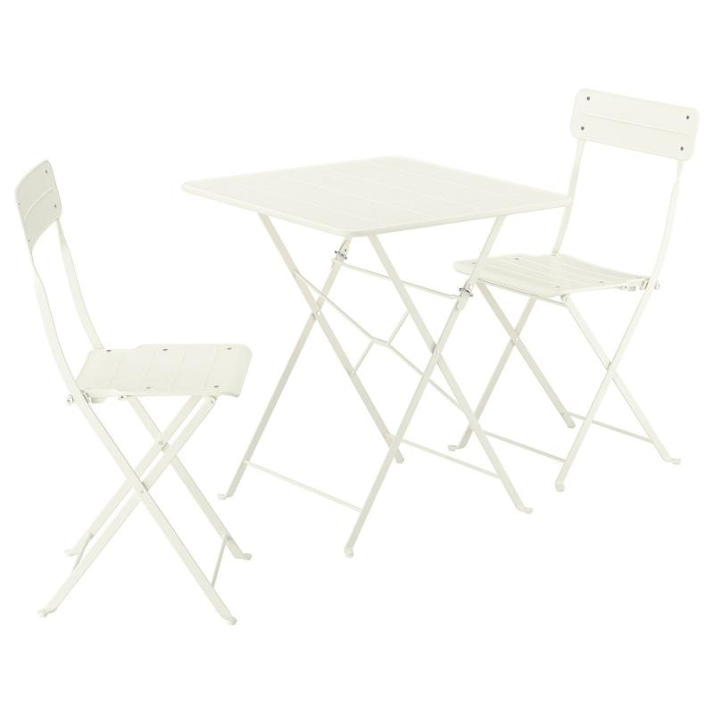 SUNDSO スンドソー テーブル＆折りたたみチェア2脚 - 屋外用 オフホワイト/オフホワイト 65x65 cm
