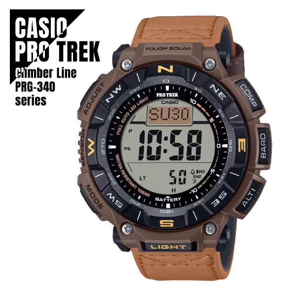 【即納】 国内正規品 CASIO PRO TREK プロトレック Climber Line デジタル ソーラー充電 方位 気圧/温度 高度 PRG-340L-5JF コヨーテブラウン 腕時計 メンズ