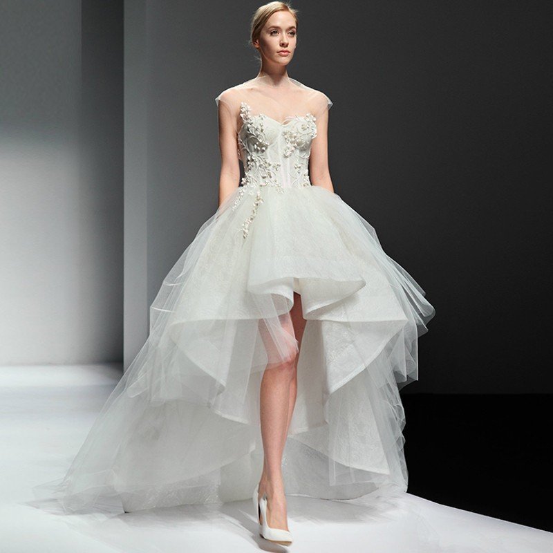 ウエディングドレス ロングドレス 安い エンパイア トレーンドレス 前ミニ ウェディングドレス 結婚