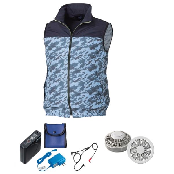KU92020空調服 ポリ カジュアルベスト FAN2200G/LISUPER1 紺x紺カモ 3L