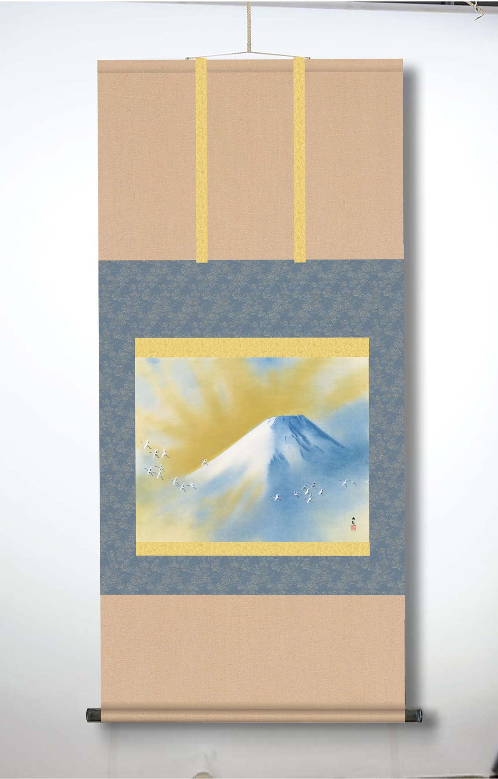 横山大観　霊峰富士掛軸(尺五)　霊峰飛鶴