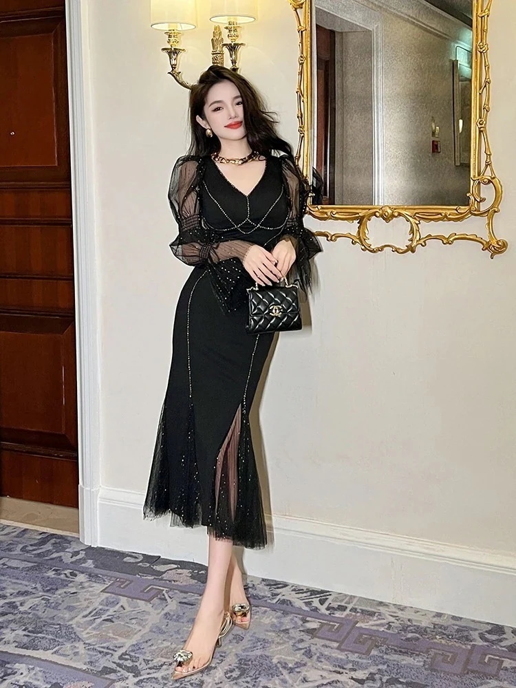 気質セクシー Vネック キャバドレス セクシー パーティー 着痩せ 大人 チャイナドレス 同窓会 披露宴 卒業式 結婚式 演奏会 ウェディング 成人式 正式 二次会 発表会韓国ファッション 5,536円
