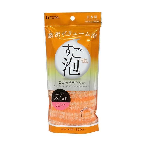 （まとめ）東和産業 すご泡IV ナイロンタオル やわらかめ オレンジ 1枚 [x10セット]