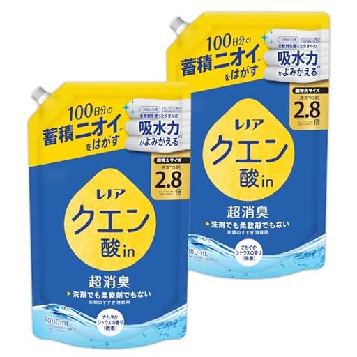 レノア 【まとめ買い】 クエン酸IN 超消臭 すすぎ消臭剤 さわやかシトラス(微香) 詰め替え 1080ML ×2個