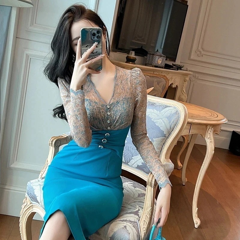 2024 春 ワンピース レース 色 ロング イブ キャバ 大人 ウェディング 結婚式 ドレス パーティードレス お呼ばれ 披露宴