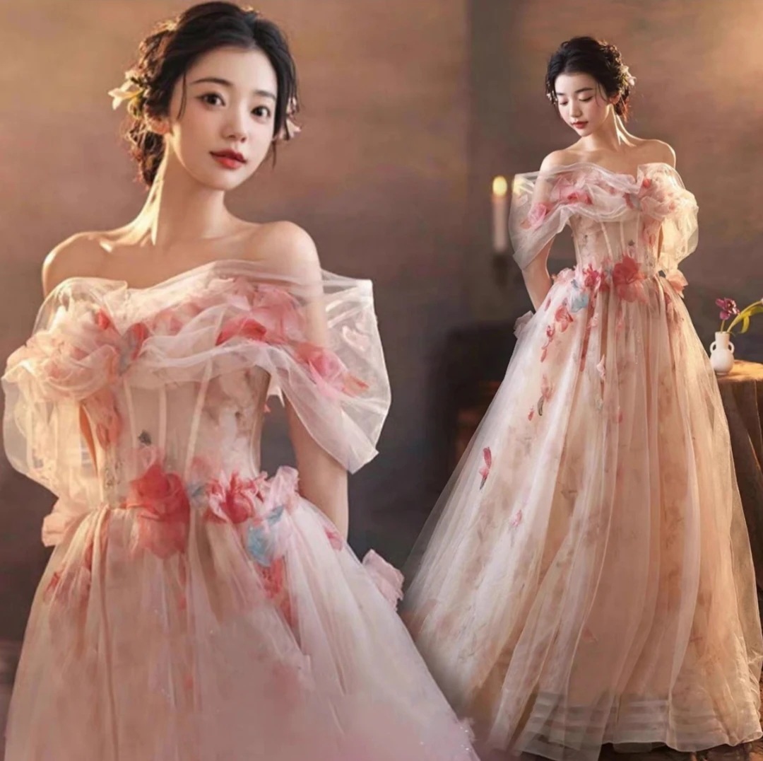 ウェディングドレス パーティドレス フラワー 花嫁 結婚式 カラードレス Aラインドレス 花嫁 挙式 二次会 ブライダル 結婚式 レディース ロングドレス プリンセスライン 撮影