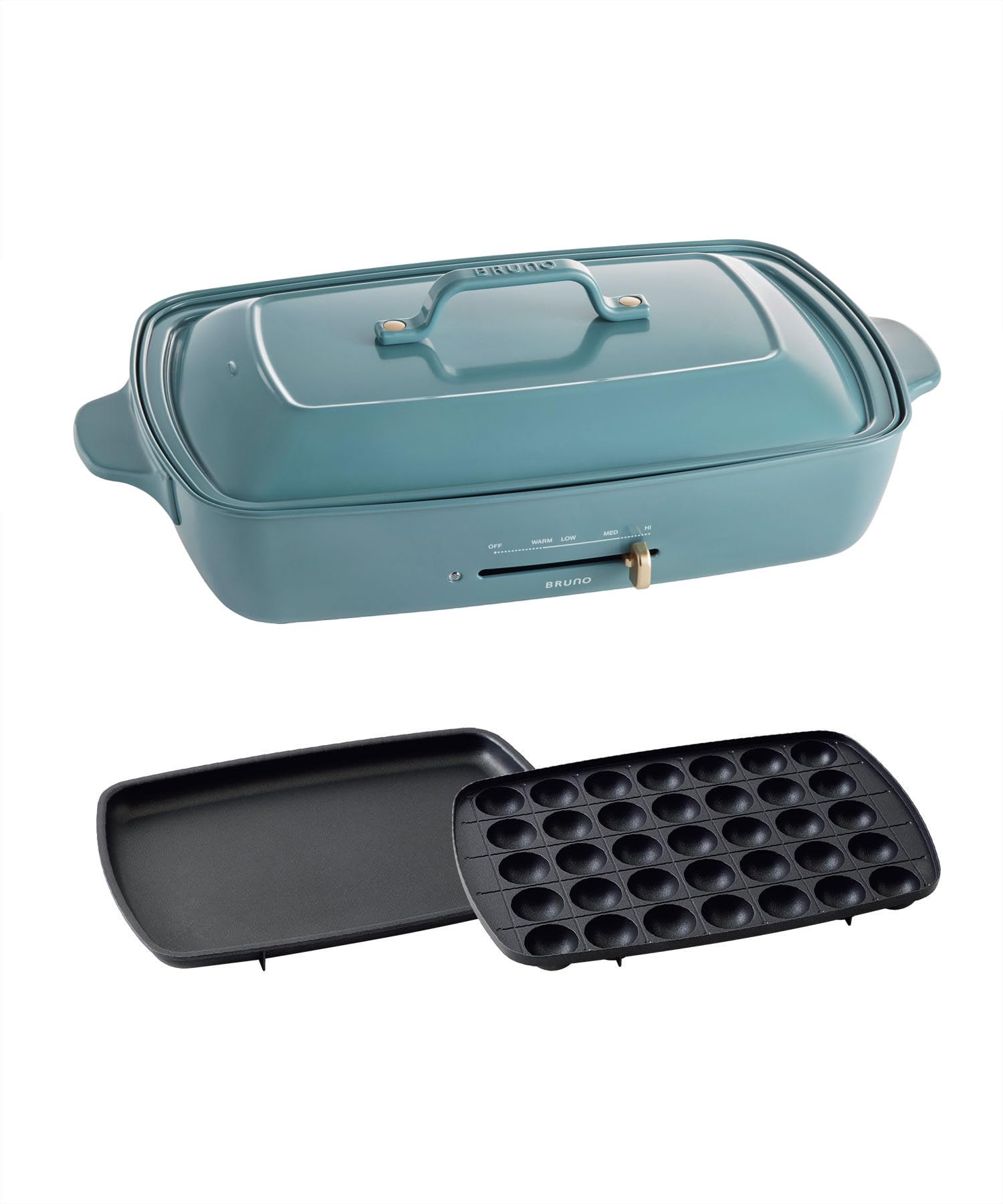 BRUNO ブルーノ ホットプレート グランデ サイズ 本体 プレート2種 (たこ焼き 平面) 青 ブルー おしゃれ かわいい これ1台 蓋 ふた付き 温度調節 洗いやすい 4人 5人用 大型 大きい