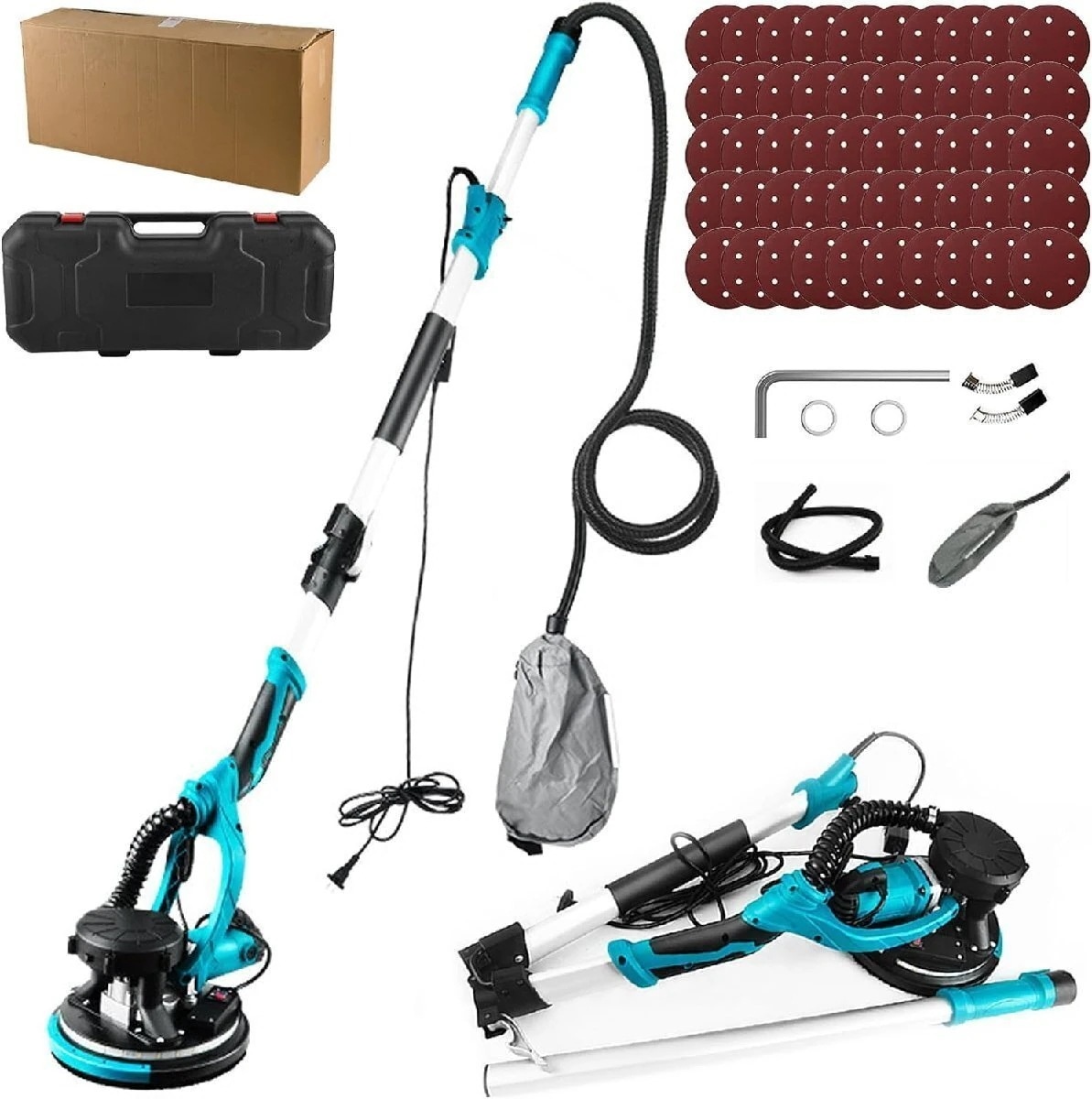 電気ドライウォールサンダー 折りたたみ式 110V 1250W 電気乾式壁サンダー 電動サンダー 800-1800RPM6段階変速 LEDライト 自動掃除機付