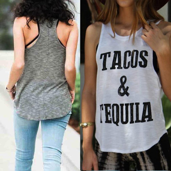 ファンタスレディースレタータコスとテキーラプリントセクシーなノースリーブタンククロップトップスベストブラウスTシャツ ファンタスレディースレタータコスとテキーラプリントセクシーなノースリーブタンククロップトップスベストブラウスTシャツ
