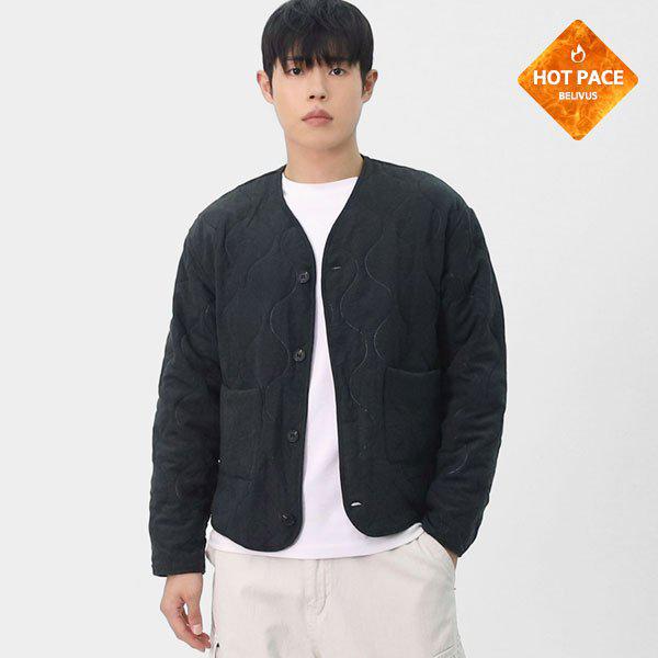 メンズデイリー冬キルティングウェーブ起毛キルティングレイヤードカラレスジャケットBXR064