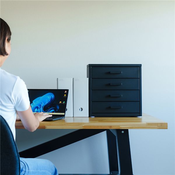 [2個セット]くらしのストレージボックス4段（ブラック/黒） オフィス 卓上収納 スチール 引出し 小物入れ オーガナイザー 収納 引出し 組立品 NK-482