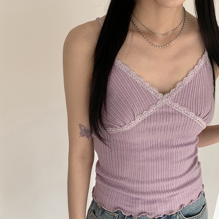 クロスレース配色キャミソール