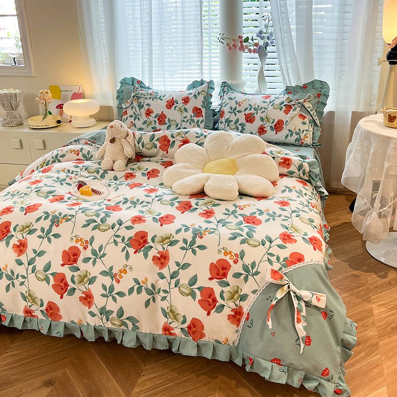 厚くしたシーツベッドのスカート4枚セット布団カバー敷きパッドかわいい布団カバー4点セット 4,570円