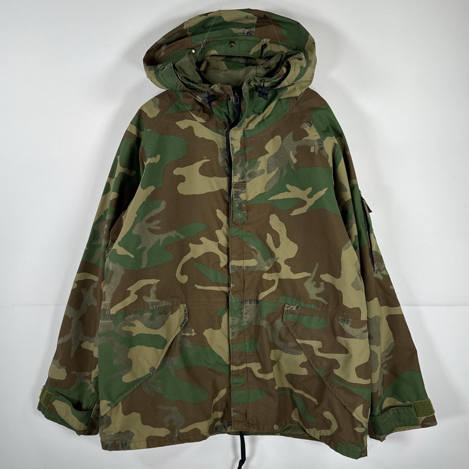 古着 ミリタリージャケット ECWCS GORE-TEX ウッドランドカモ ゴアテックスパーカー 米軍 実物 フェード 迷彩 large regular ブラウン メンズ