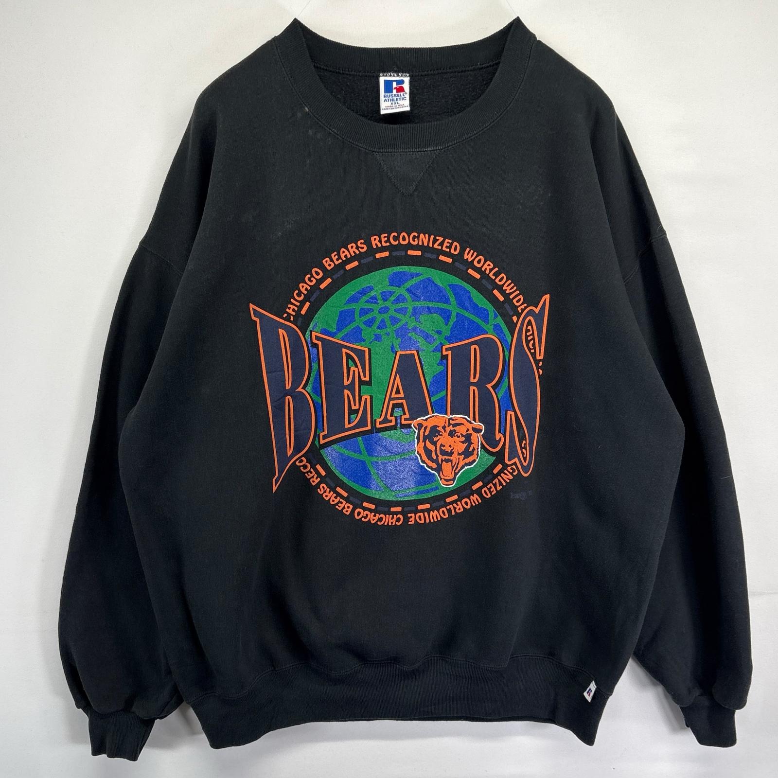 古着 90s/90年代 USA製 スウェット トレーナー シカゴベアー NFL ロゴプリント 大きいサイズ 2XL ブラック メンズ