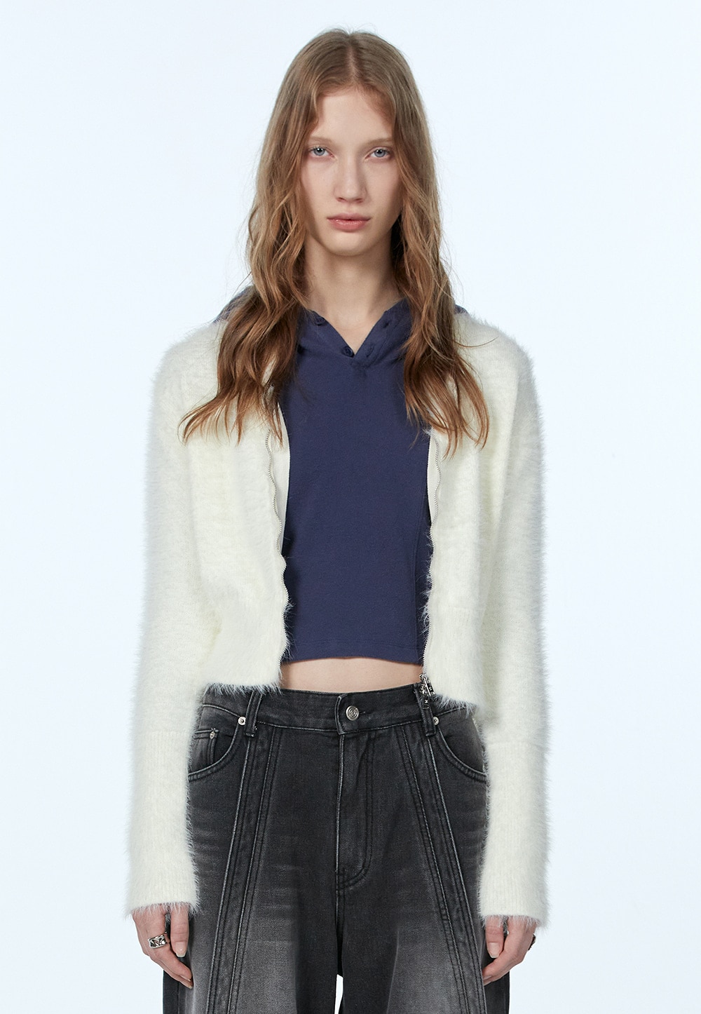 【WOOALONG】 HAIRY KNIT ZIP-UP CARDIGAN : IVORY 12,337円