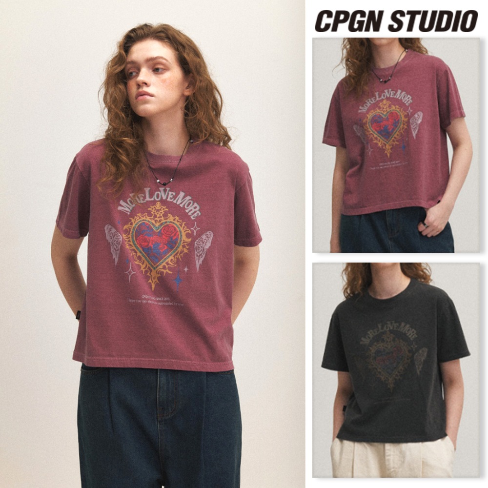 【CPGN STUDIO】 MORE LOVE Pigment Crop Short Sleeve Tee