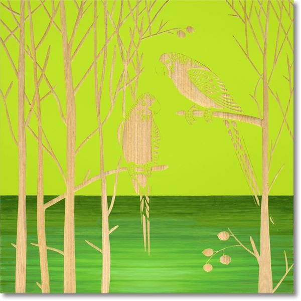 ユーパワー ウッドスカルプチャーアート 60x60cm 「パロット オン ザ ツリー」GR+NP