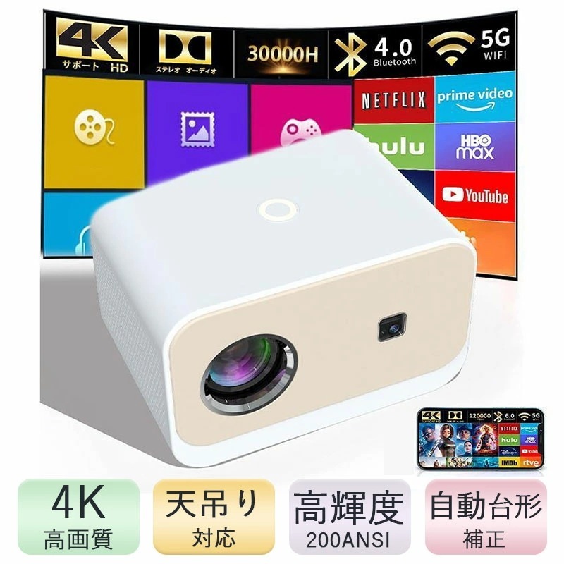 【2点購入で150OFF】【短納期】ホームプロジェクター プロジェクター 本体 子供 小型 家庭用 天井 天吊り投影 4K対応 高性能 自動台形補正 カラオケシステム スマホ 5G WiFi6 Blu