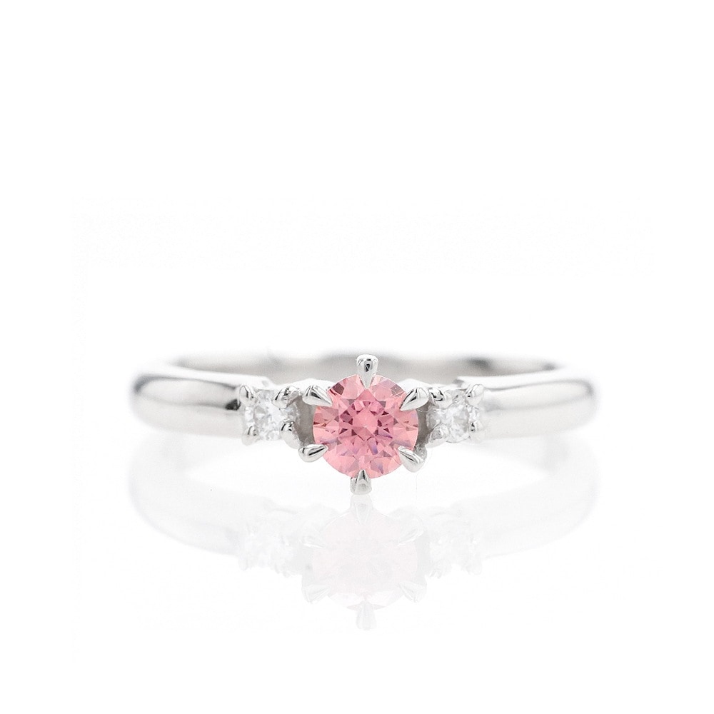 直径4mm ファンシーピンク プラチナ仕上げ オーダーメイド 王道 エンゲージリング一粒