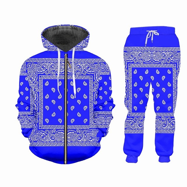 ダンス衣装 バンダナ ペイズリー柄 上下 セットアップジップアップ パーカー プルオーバー パンツ