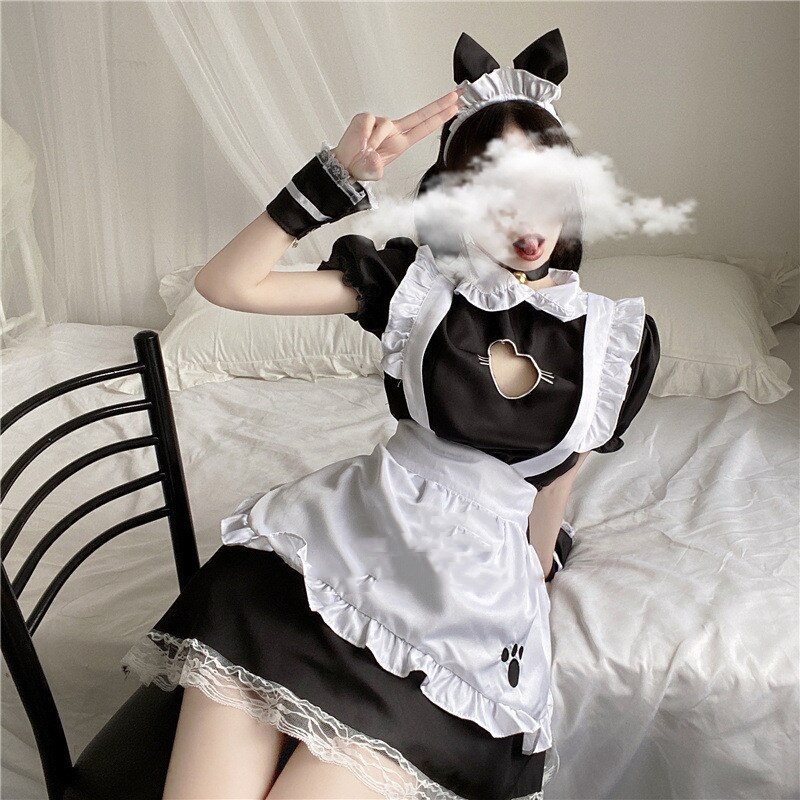 ロリータドレス制服誘惑セクシーロリータ恋メイドロールプレイキャンパス無邪気な猫娘セット 涼しく楽ちんセットアップ