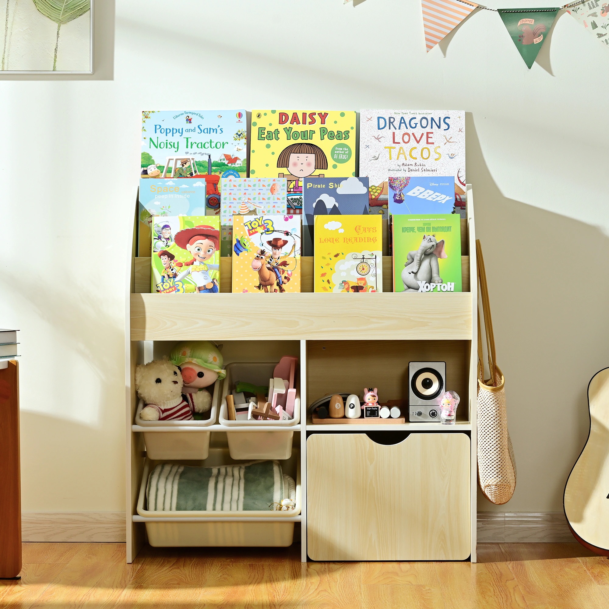 1841【WF305555AAA】絵本ラック 絵本棚 大容量 本棚 収納ラック 多機能 おもちゃ収納 収納ボックス 子供部屋 収納ケース 子ども用 家具 木製 キッズ