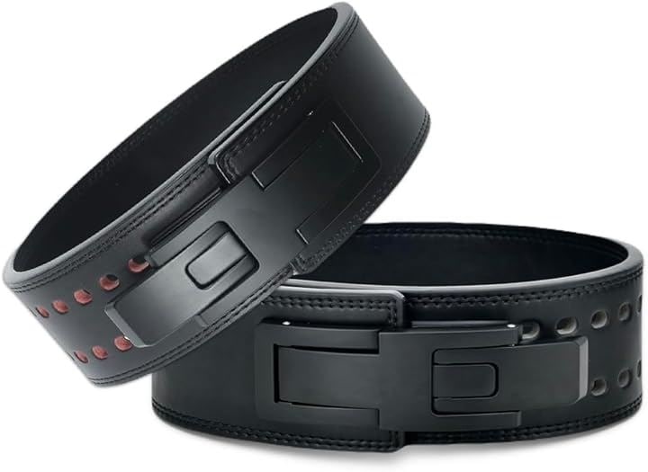 トレーニングベルト リフティングベルト ウエイトリフティングベルト レバーアクション 革 レザー ワンタッチ パワーリフティング 筋トレ パワーベルト (ブラック, L)