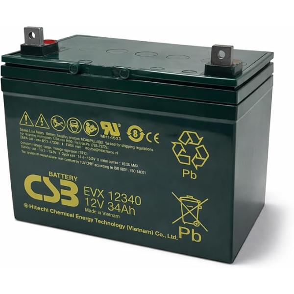 G&Yu EVX12340 B5端子 小型制御弁式鉛蓄電池 12V 34Ah 密閉型 VRLA UPS・無停電電源装置 電動カート 電動車いす セニアカー 蓄電
