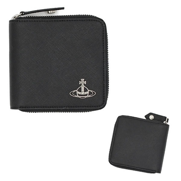 二つ折り財布 51010043U-S00B-N401 SAFFIANO ROUNDED SQUARE 財布 WALLET メンズ レディース ブラック