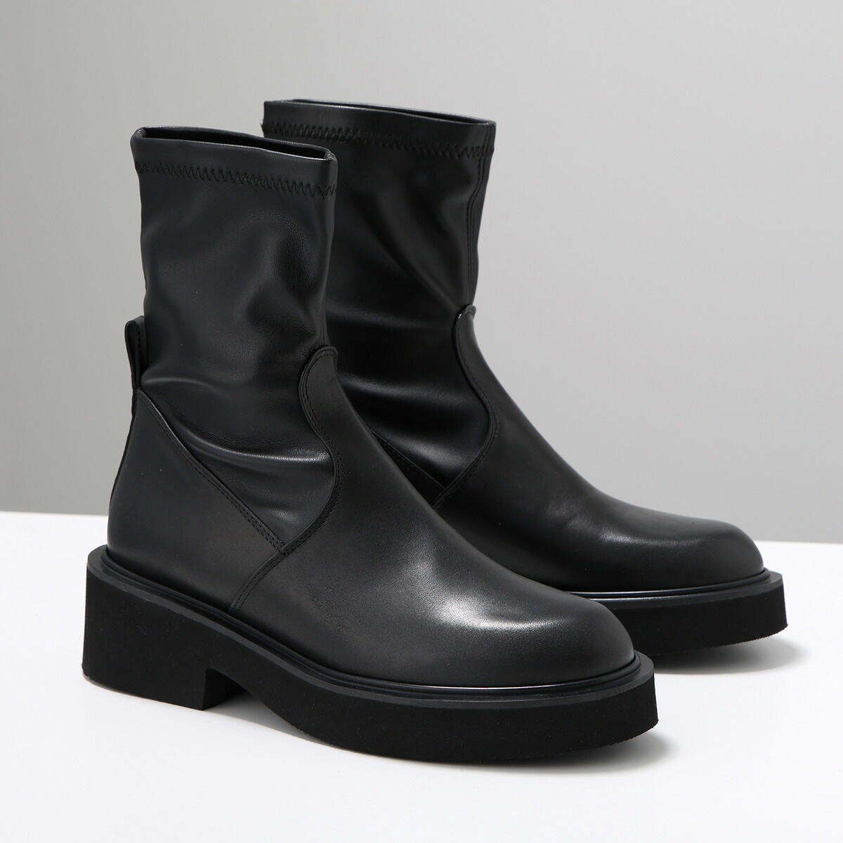 FABIO RUSCONI ファビオルスコーニ ショートブーツ MQN2606 レディース レザー ストレッチ 厚底 シューズ 靴 NERO