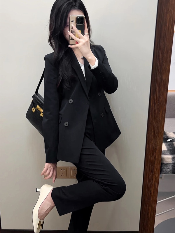 新生活応援ビジネス特集 品質保証！2025 ブラックブレザーの韓系スーツ セットアップ シンプル 通勤 入園式 入学式 卒園式 フォーマル レディースファッション OLオフィス ビジネス 6,303円