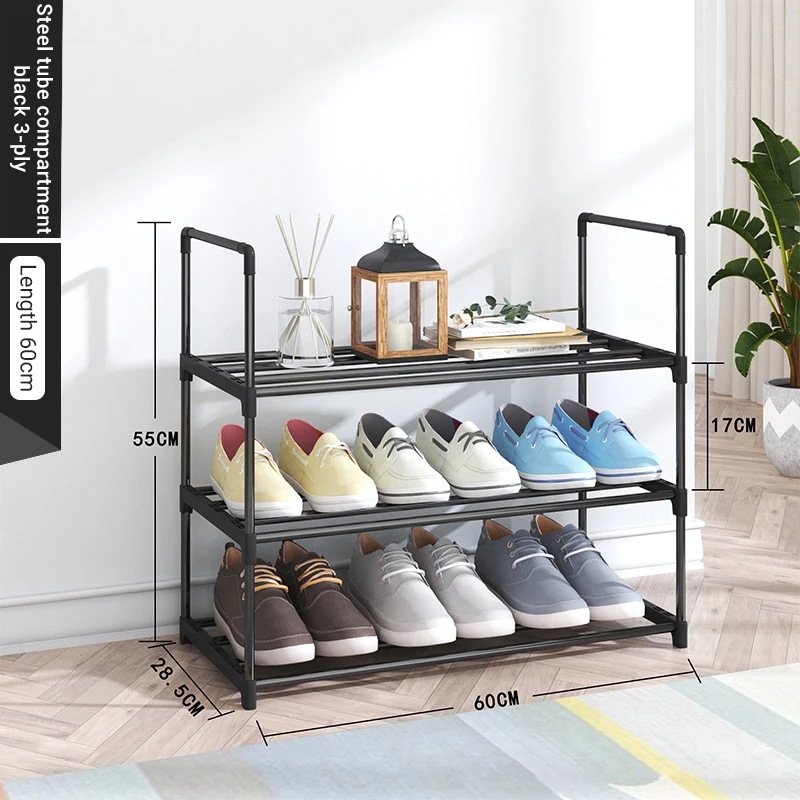 防塵ステンレススチールシューズラック3層シューズラック家庭用ドアステップ用収納キャビネット60 28.5 55