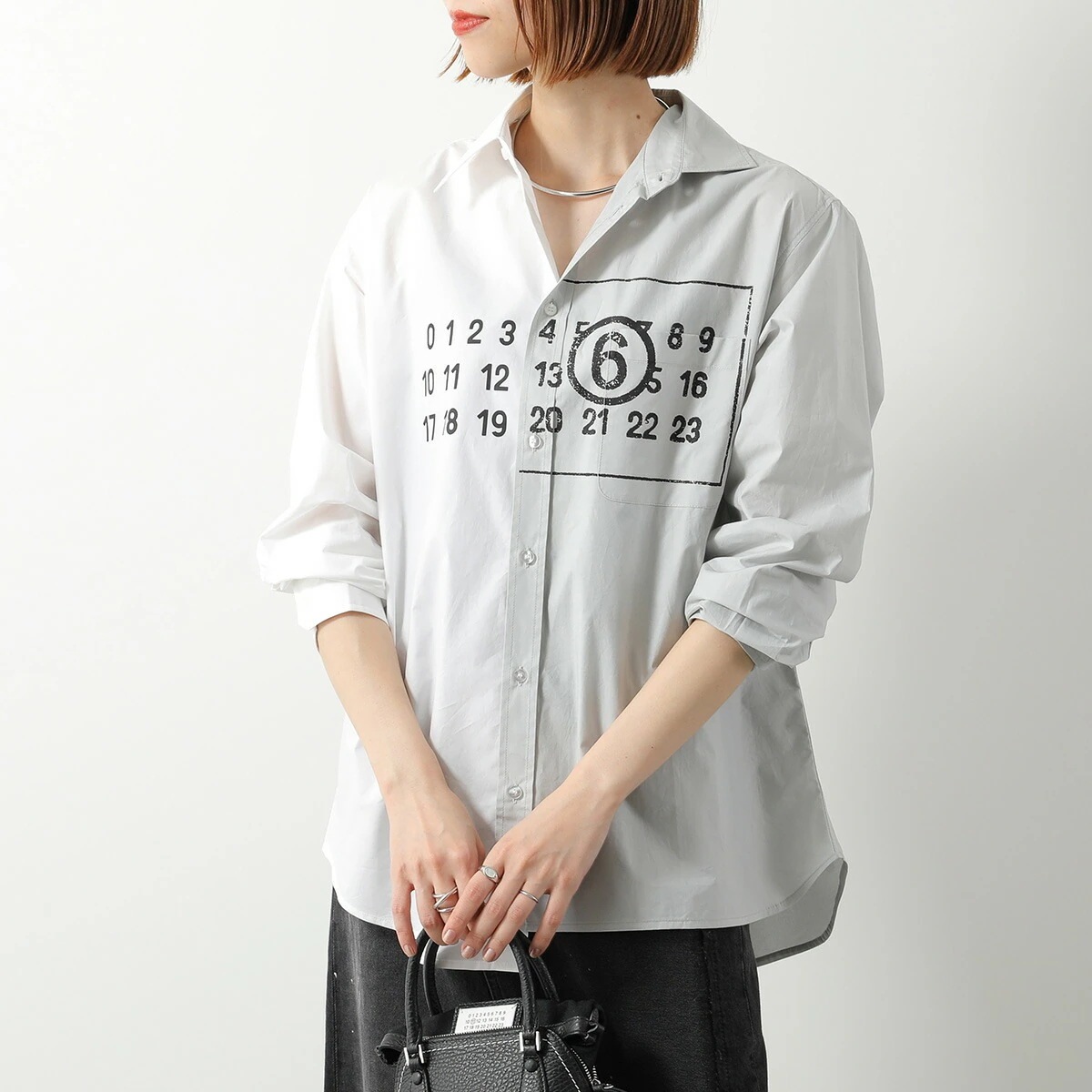 MM6 KIDS エムエムシックス メゾンマルジェラ キッズ シャツ M60860 MM014 レディース ガールズ 長袖 ブラウス コットン ナンバリングロゴ