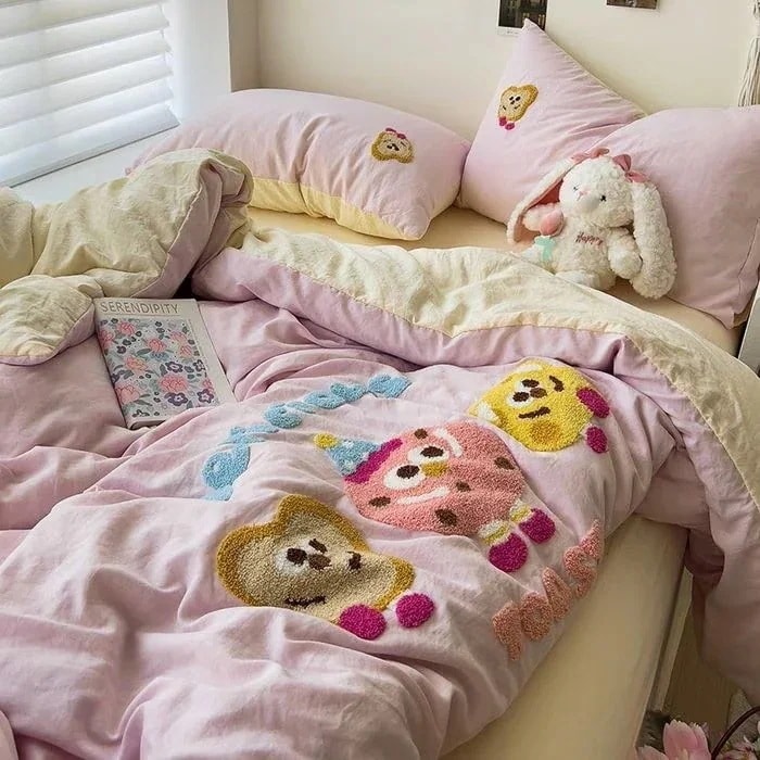 寝具 新タオル刺繍漫画ベッドシーツ掛け布団セット3セット4セットベッド帽子